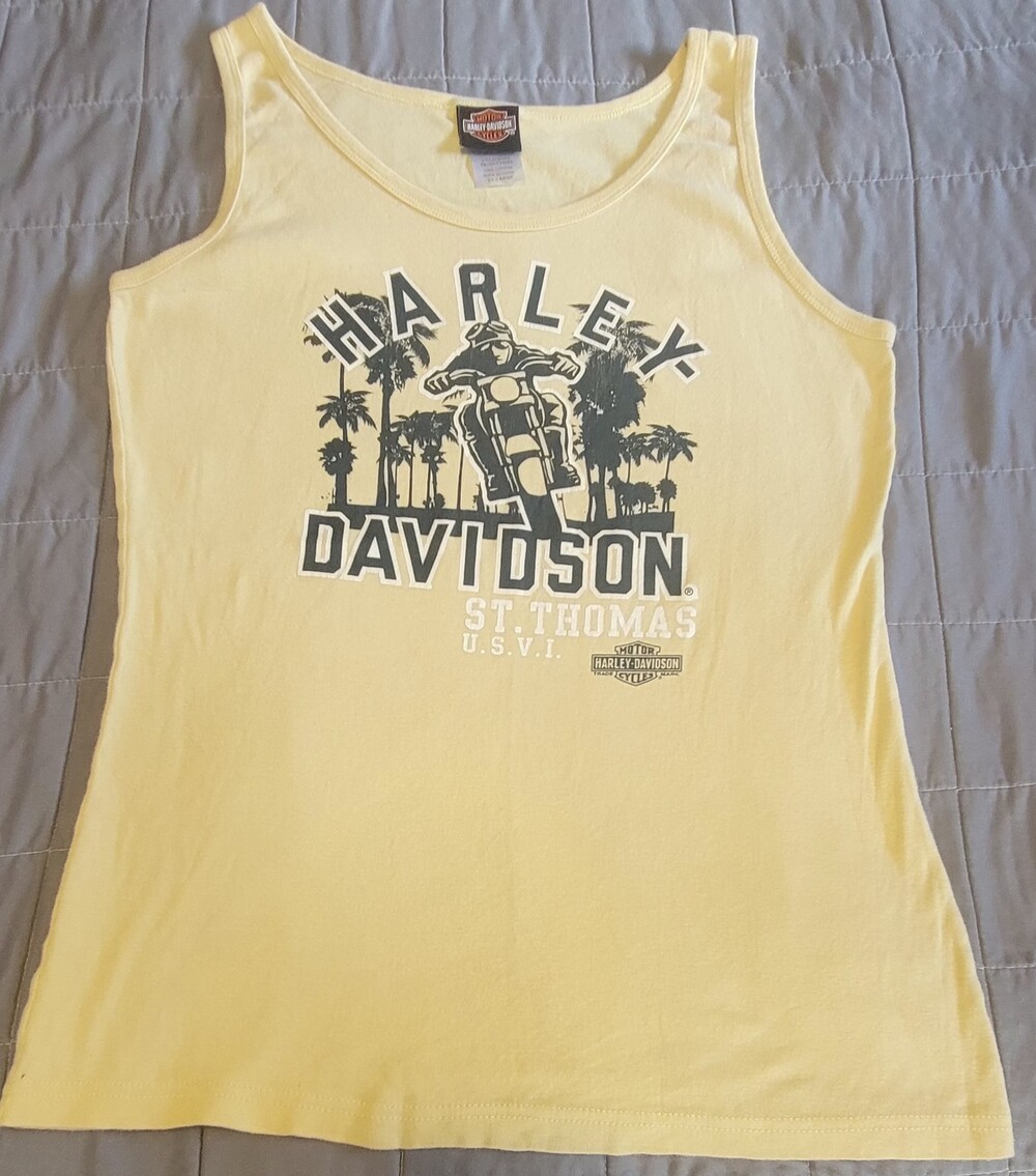 Harley-Davidson Shirt Womens 2XL Yellow St. Thomas U.S.V.I. Tank Top Motorcycle